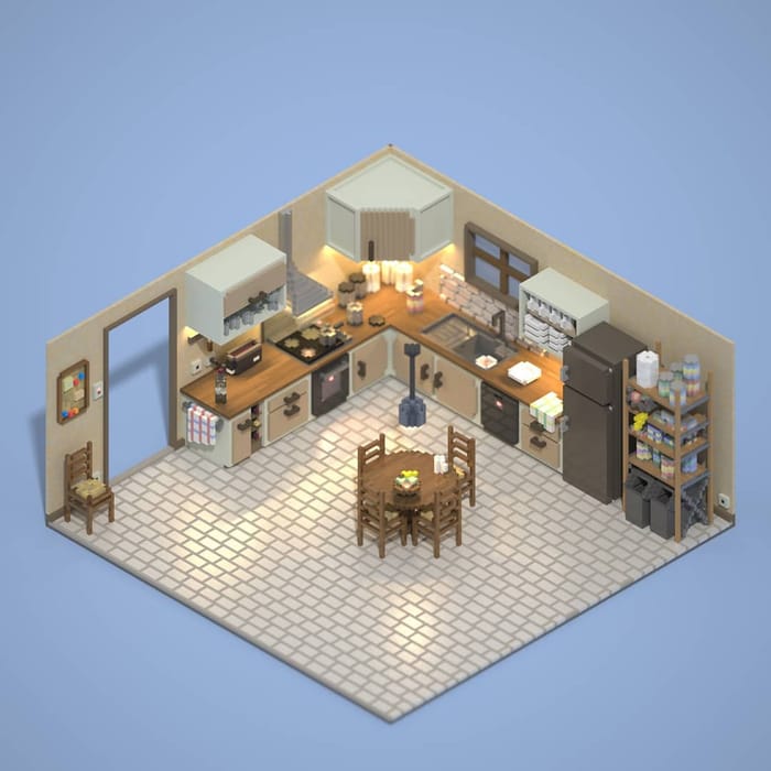 Kitchen — voxel artwork by Jérémy Gautrais