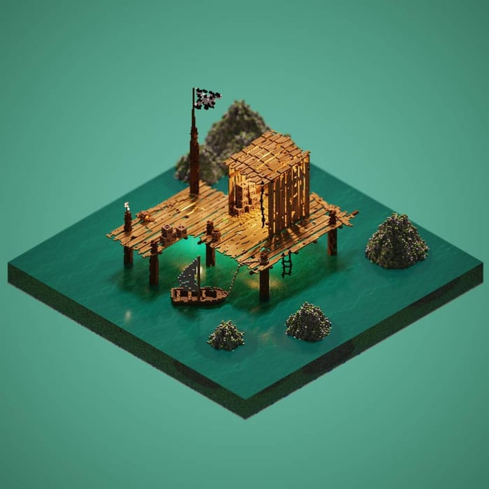 Pirates shack — voxel artwork by Jérémy Gautrais