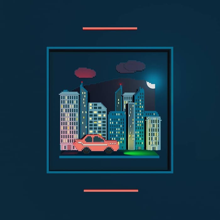 Night drive — voxel artwork by Jérémy Gautrais