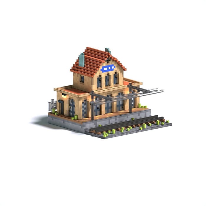 Small train station — voxel artwork by Jérémy Gautrais