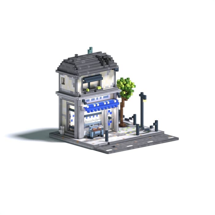 Small fishmonger shop — voxel artwork by Jérémy Gautrais