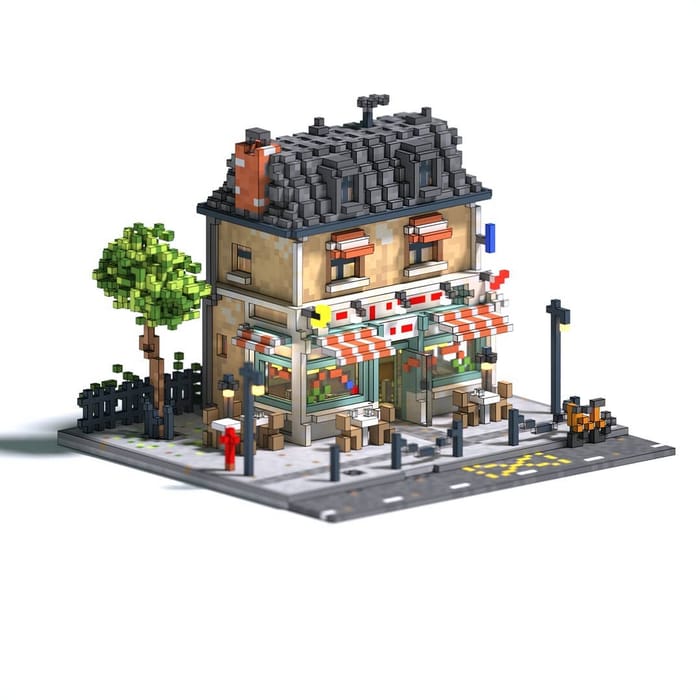 Small tobacco shop — voxel artwork by Jérémy Gautrais