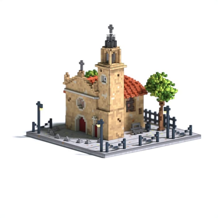 Small church — voxel artwork by Jérémy Gautrais