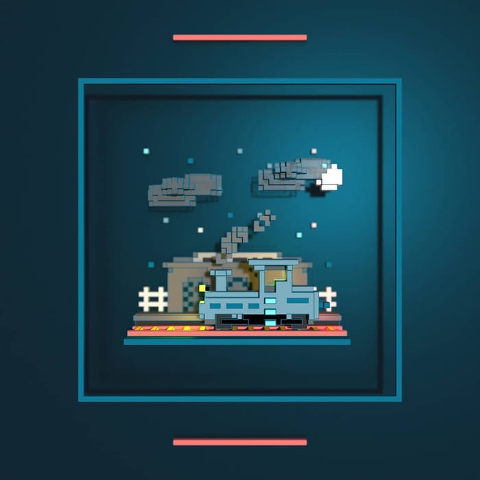 Lonely steam engine — voxel artwork by Jérémy Gautrais