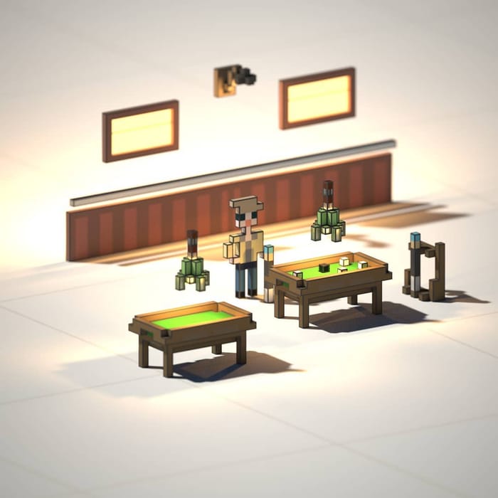 Playing snooker — voxel artwork by Jérémy Gautrais