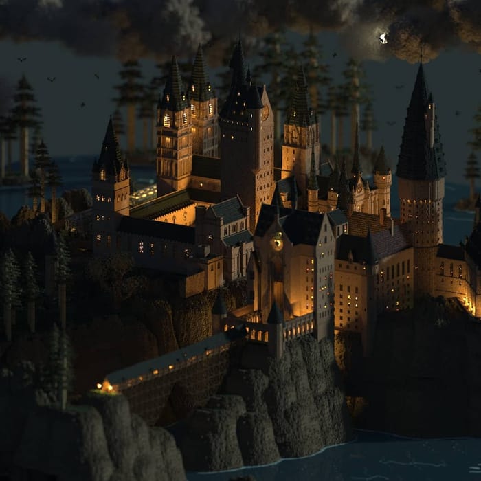Hogwarts night — voxel artwork by Jérémy Gautrais
