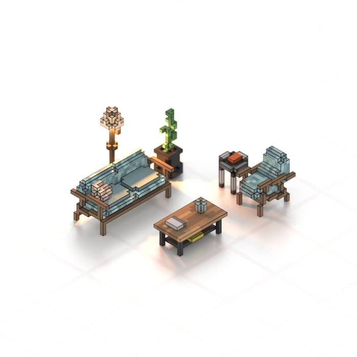Low poly living room — voxel artwork by Jérémy Gautrais