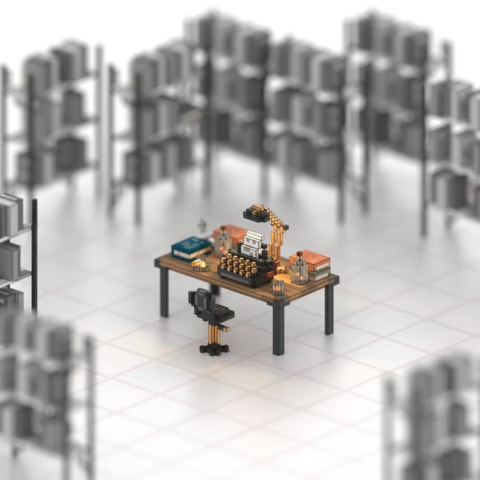 Typewriter desk — voxel artwork by Jérémy Gautrais