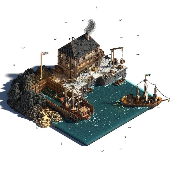Old docks — voxel artwork by Jérémy Gautrais