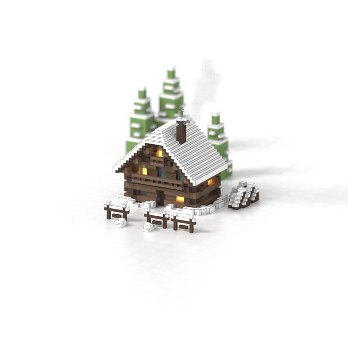 Winter cabin — voxel artwork by Jérémy Gautrais